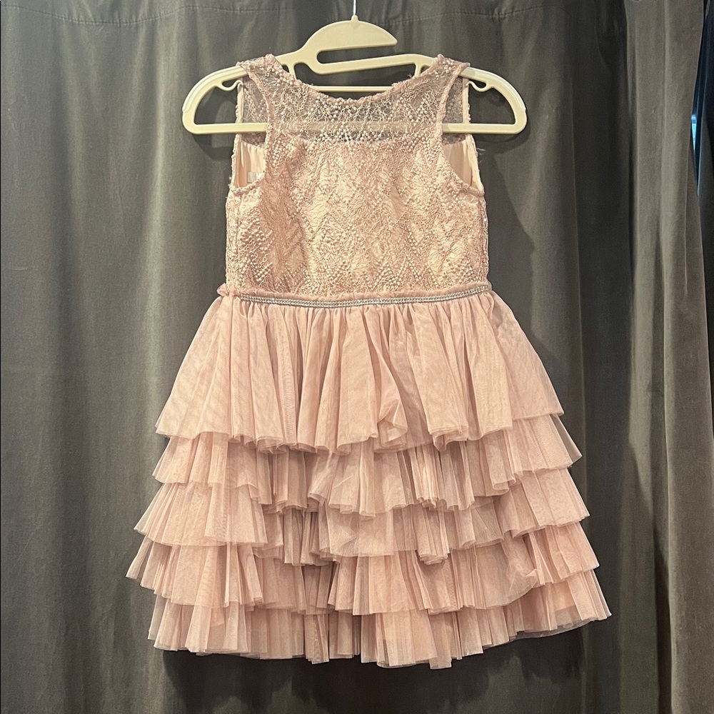 Badgley Mischka Blush Ruffled Kids Dress